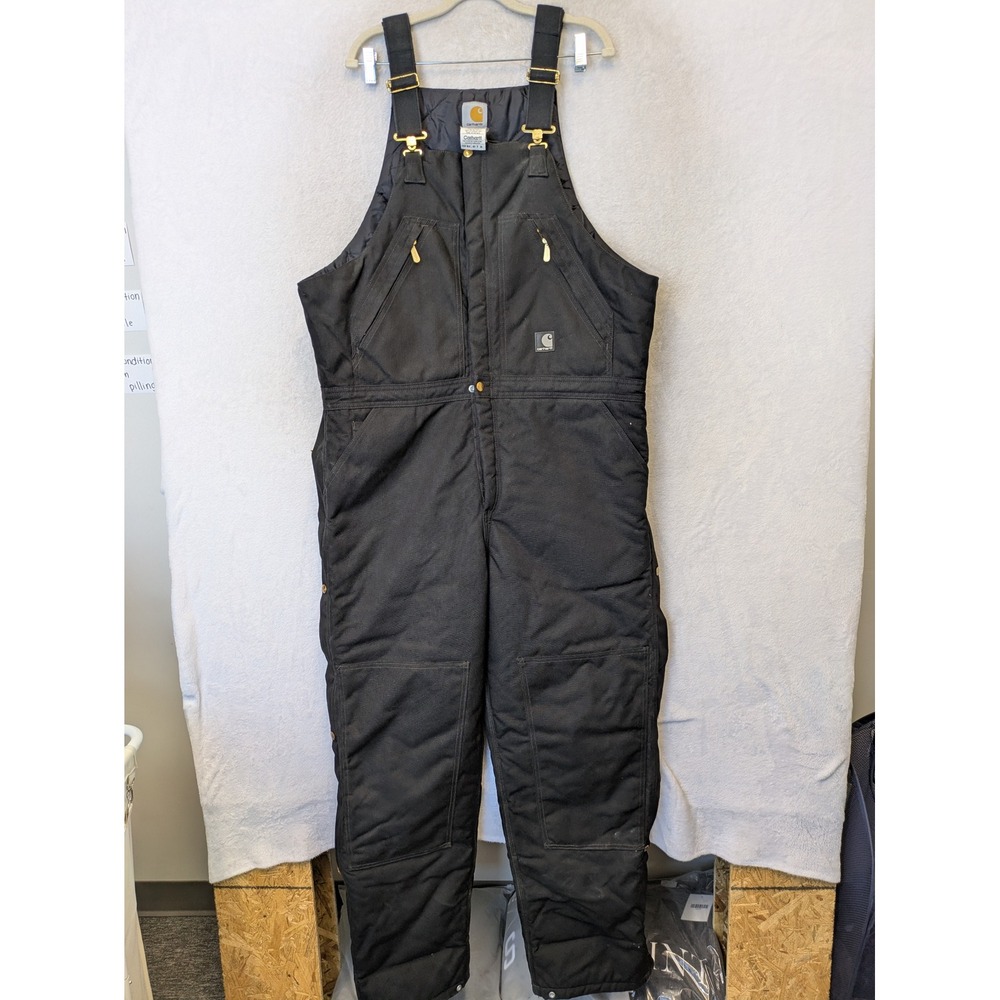 Carhartt Overalls Men's 40 x 36 Black Quilted Lined Nylon Bibs